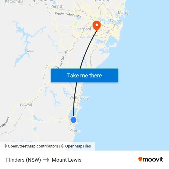 Flinders (NSW) to Mount Lewis map
