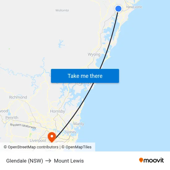 Glendale (NSW) to Mount Lewis map