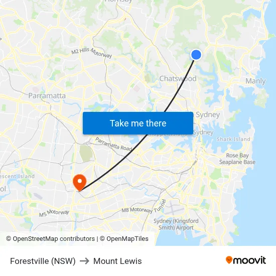 Forestville (NSW) to Mount Lewis map