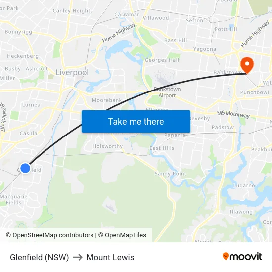 Glenfield (NSW) to Mount Lewis map