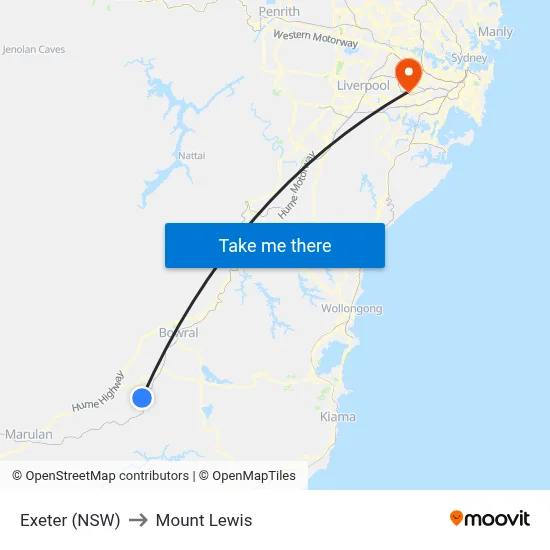 Exeter (NSW) to Mount Lewis map