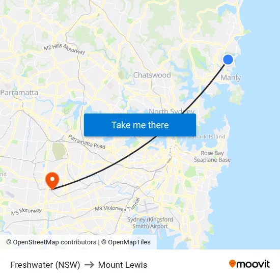 Freshwater (NSW) to Mount Lewis map