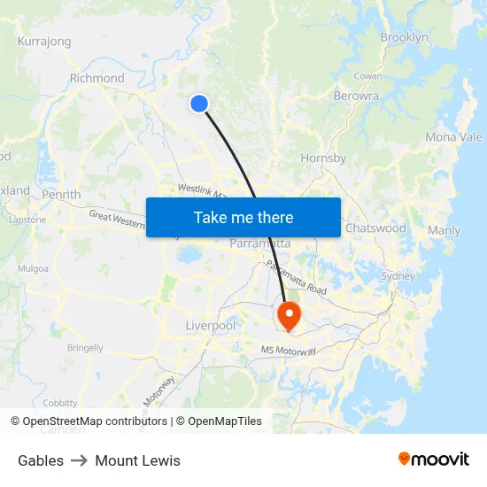 Gables to Mount Lewis map