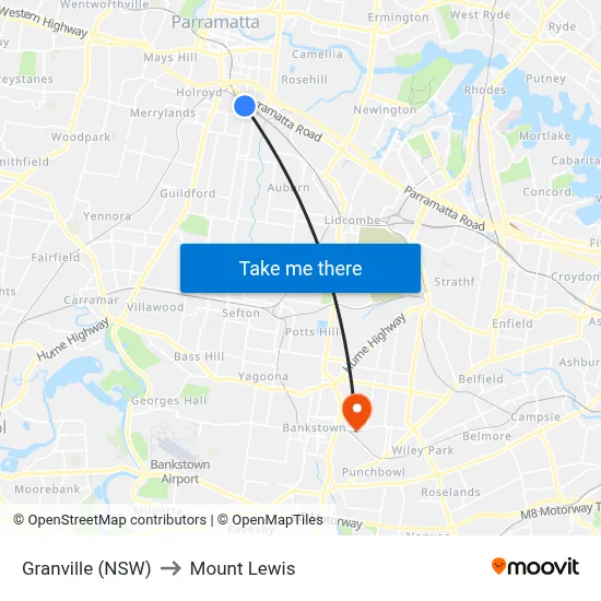 Granville (NSW) to Mount Lewis map