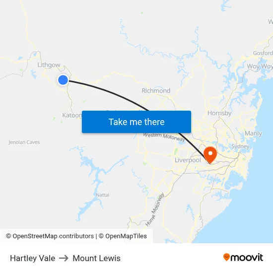 Hartley Vale to Mount Lewis map