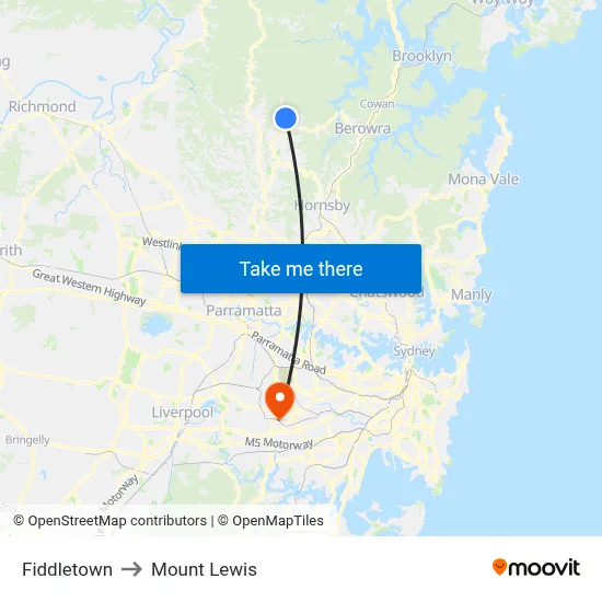 Fiddletown to Mount Lewis map
