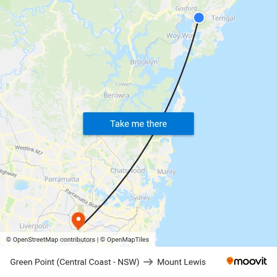 Green Point (Central Coast - NSW) to Mount Lewis map