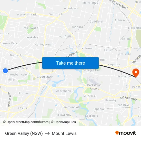 Green Valley (NSW) to Mount Lewis map