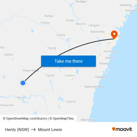 Henty (NSW) to Mount Lewis map