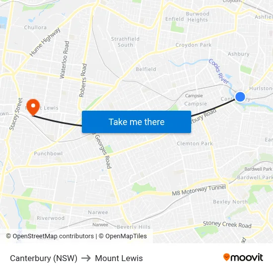 Canterbury (NSW) to Mount Lewis map