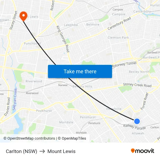 Carlton (NSW) to Mount Lewis map