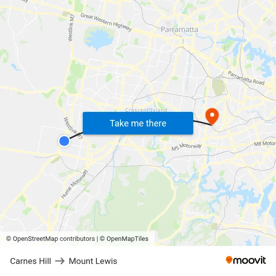 Carnes Hill to Mount Lewis map