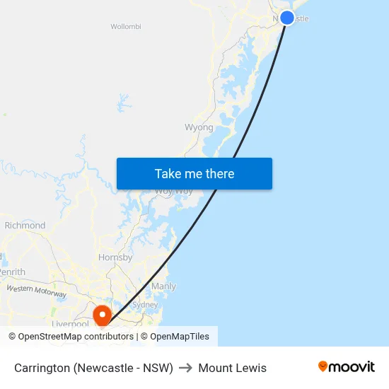 Carrington (Newcastle - NSW) to Mount Lewis map