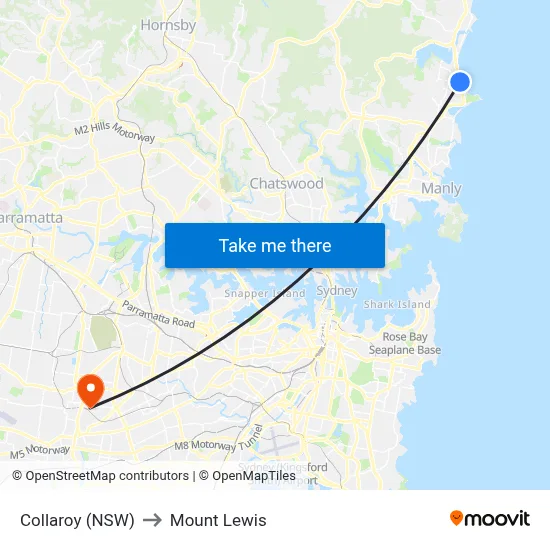 Collaroy (NSW) to Mount Lewis map