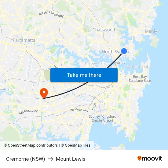 Cremorne (NSW) to Mount Lewis map