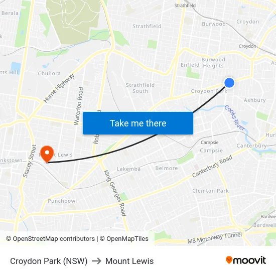 Croydon Park (NSW) to Mount Lewis map