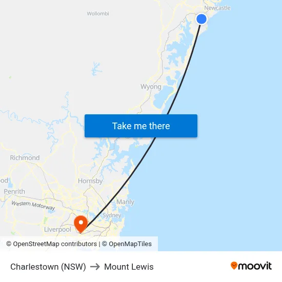 Charlestown (NSW) to Mount Lewis map