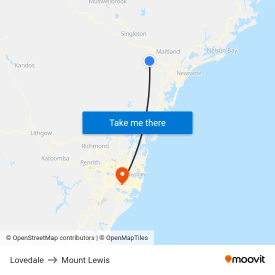 Lovedale to Mount Lewis map