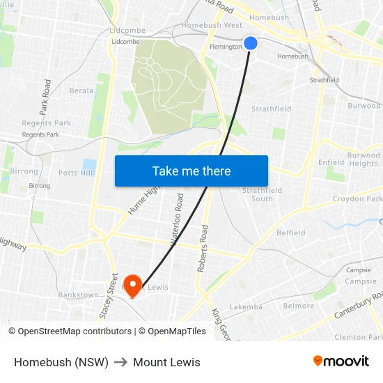 Homebush (NSW) to Mount Lewis map