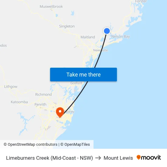 Limeburners Creek (Mid-Coast - NSW) to Mount Lewis map