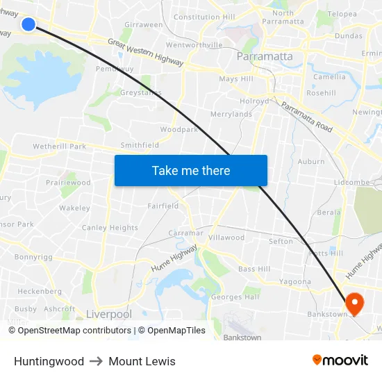 Huntingwood to Mount Lewis map