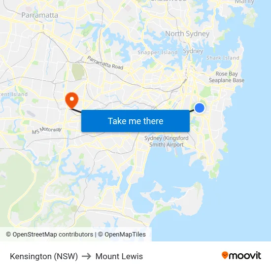 Kensington (NSW) to Mount Lewis map