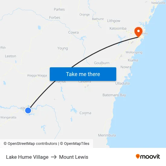 Lake Hume Village to Mount Lewis map