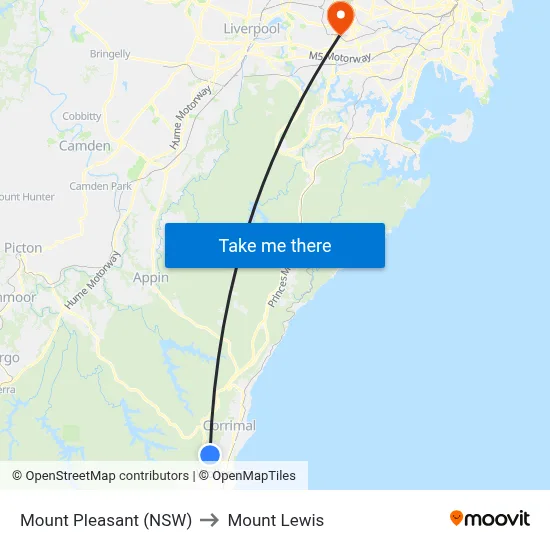 Mount Pleasant (NSW) to Mount Lewis map