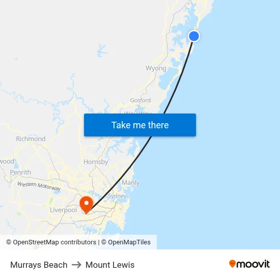 Murrays Beach to Mount Lewis map