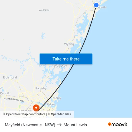 Mayfield (Newcastle - NSW) to Mount Lewis map