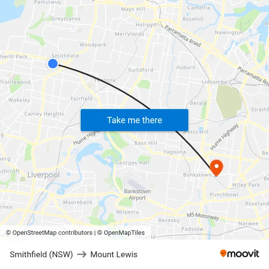 Smithfield (NSW) to Mount Lewis map