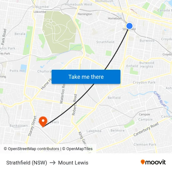 Strathfield (NSW) to Mount Lewis map
