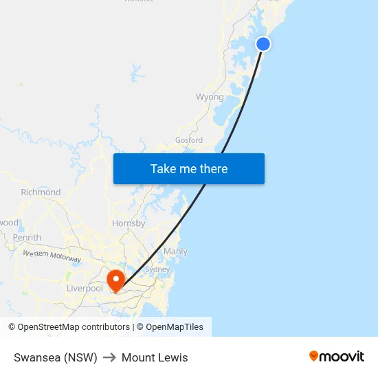 Swansea (NSW) to Mount Lewis map