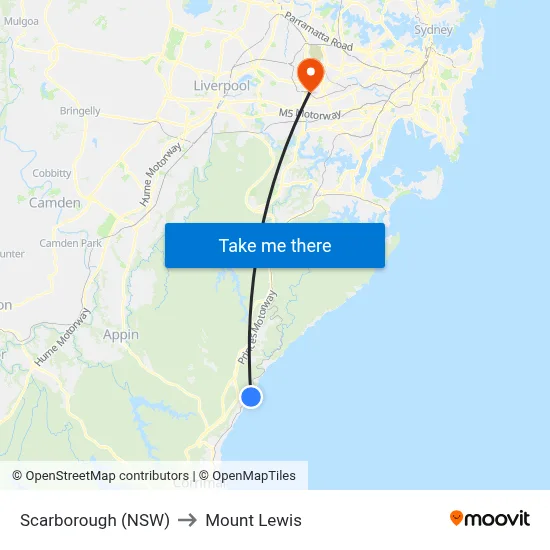 Scarborough (NSW) to Mount Lewis map