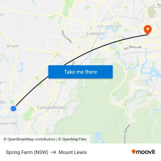 Spring Farm (NSW) to Mount Lewis map