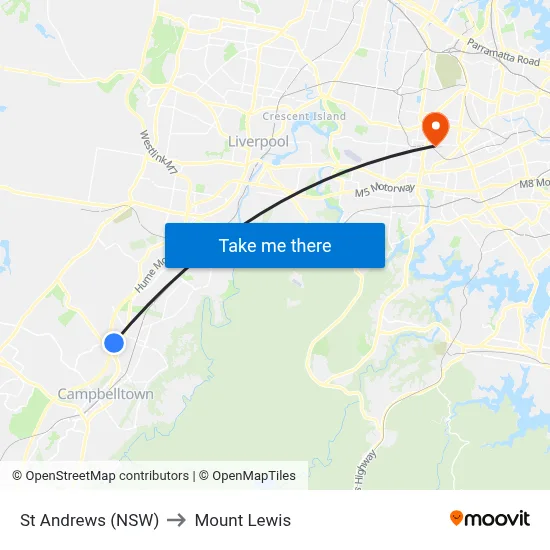 St Andrews (NSW) to Mount Lewis map