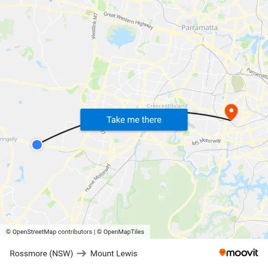 Rossmore (NSW) to Mount Lewis map