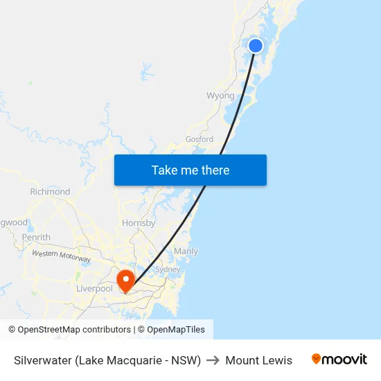 Silverwater (Lake Macquarie - NSW) to Mount Lewis map