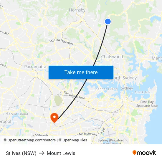 St Ives (NSW) to Mount Lewis map