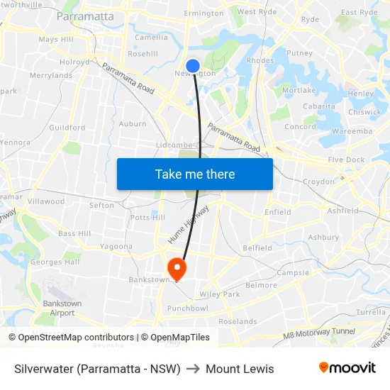 Silverwater (Parramatta - NSW) to Mount Lewis map