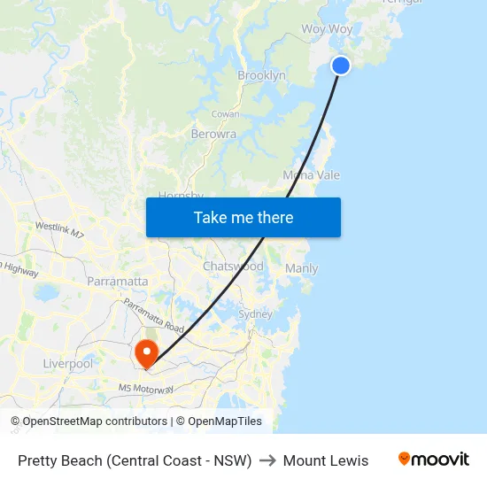 Pretty Beach (Central Coast - NSW) to Mount Lewis map