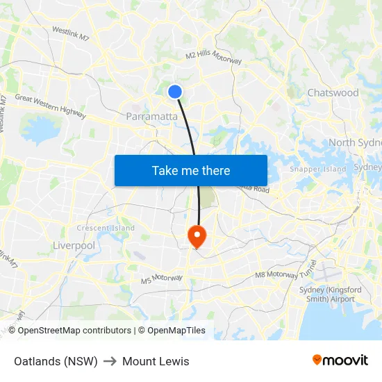 Oatlands (NSW) to Mount Lewis map