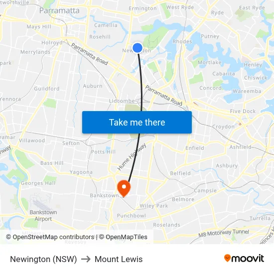 Newington (NSW) to Mount Lewis map