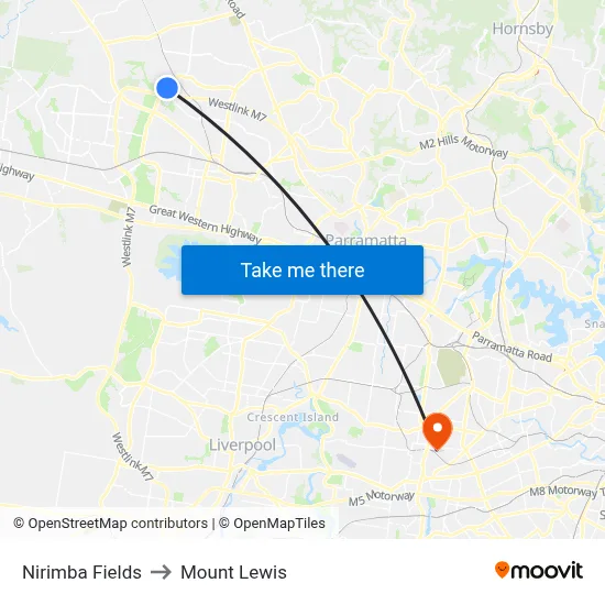 Nirimba Fields to Mount Lewis map