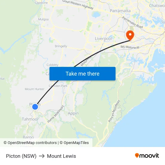 Picton (NSW) to Mount Lewis map