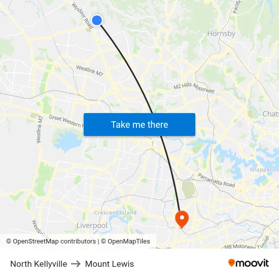North Kellyville to Mount Lewis map