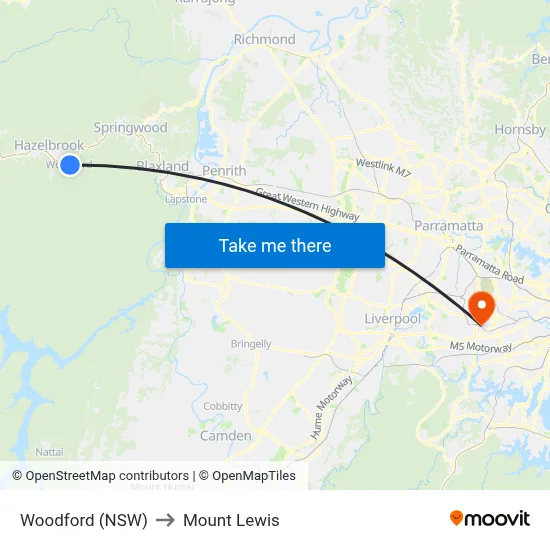 Woodford (NSW) to Mount Lewis map
