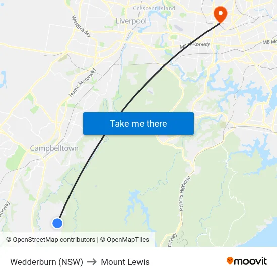 Wedderburn (NSW) to Mount Lewis map