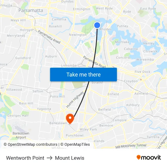 Wentworth Point to Mount Lewis map