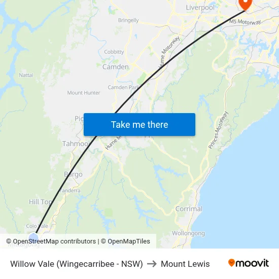 Willow Vale (Wingecarribee - NSW) to Mount Lewis map